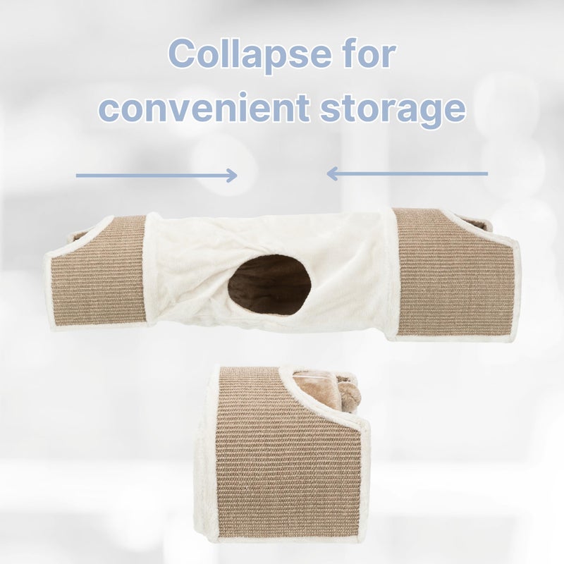 TRIXIE Cuddly Condos and Tunnel for Cats - Indoor Cat Furniture with Play Condos, Hideaway Tunnel, Dangling Cat Toys - Sisal Scratching Surface - Collapsible Design for Easy Storage, Cream - Image 3